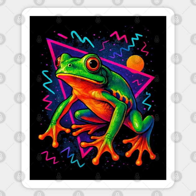 Retro Neon Tiger Leg Tree Frog Sticker by Reptiq's Store